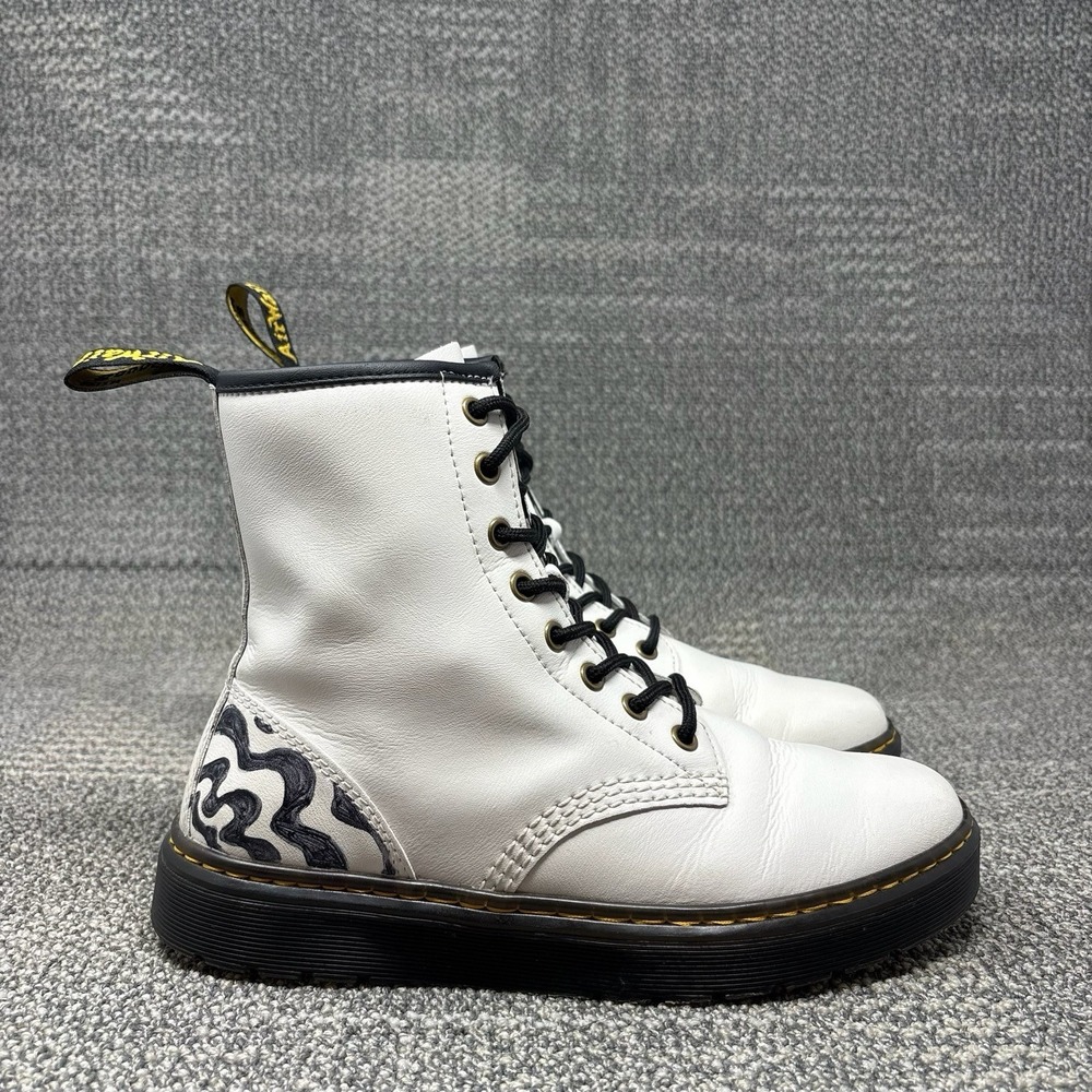 Dr Martens Zavala White Leather Combat Boots Custom Hand Drawn Men's 7 Women's 8